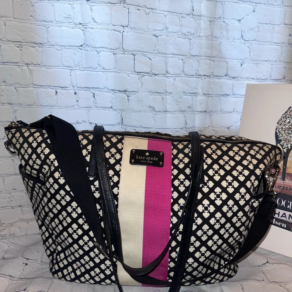 Kate Spade Adaira Diaper Bag or Tote with Pink Stripe EUC